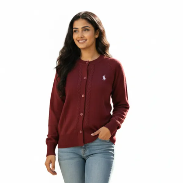 Maroon_Korean_Knitting_Premium_&_Elegant_Cardigan_For_Women
