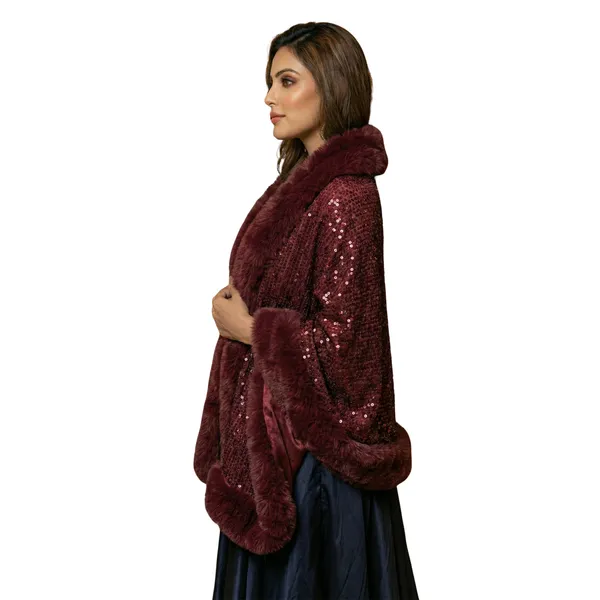 Women's_Luxury_Maroon_Sequin_&_Faux_Fur_Stole_|_Festive_Party_Wear_Poncho_Cape_|_Winter_Glamour_Wrap