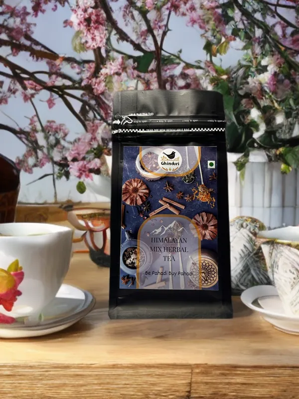 Ghinduri_Himalayan_Mix_Herbal_Tea,_Natural_Mountain_Blend,_Black_Resealable_Pouch_50g
