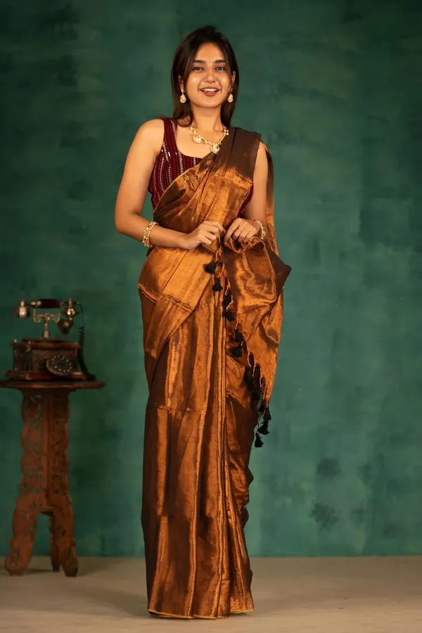 Copper_Tissue_Saree_With_Blouse_Piece_For_Women