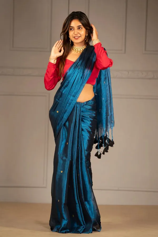 Dark_Blue_Tissue_Saree_With_Blouse_Piece_For_Women