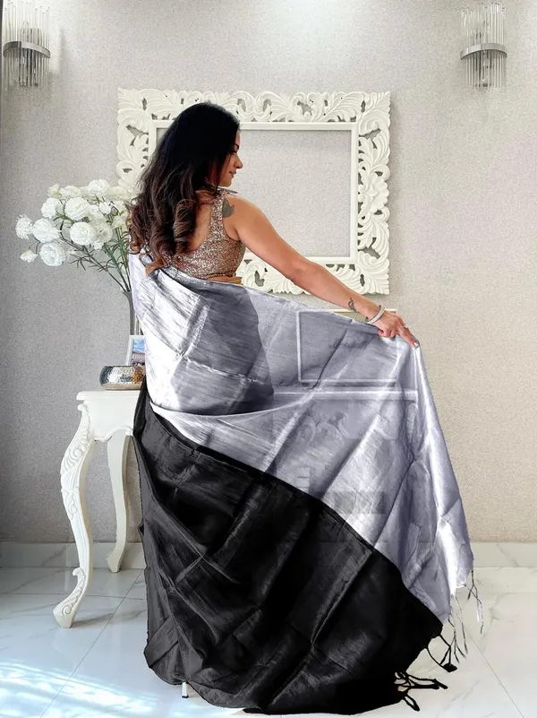 Black_&_Grey_Tissue_Saree_With_Blouse_Piece_For_Women