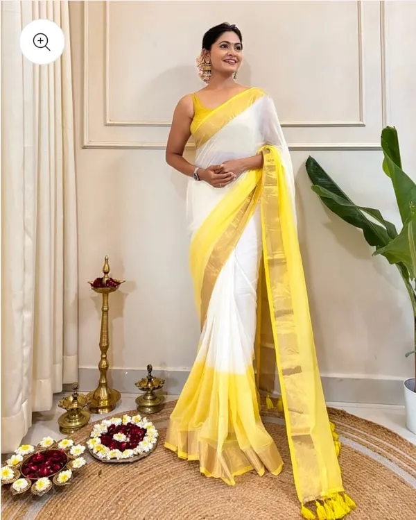 White_Mul_Cotton_Saree_With_Blouse_Piece_For_Women