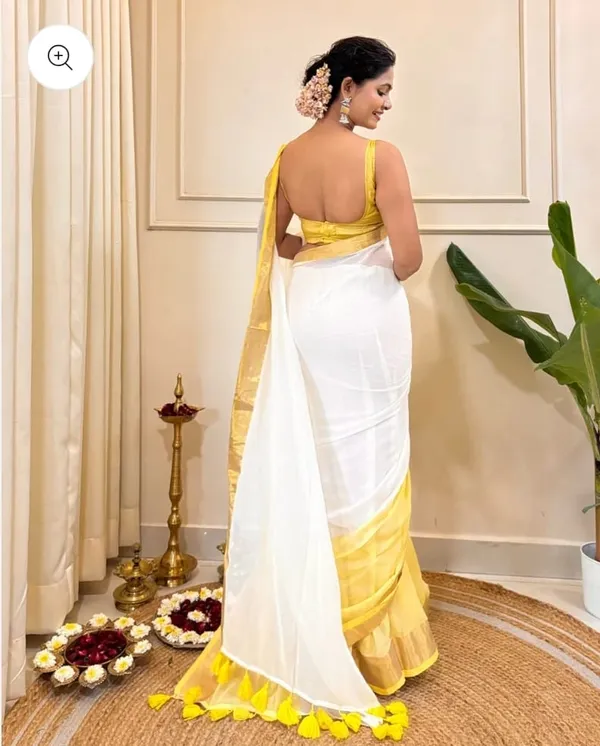 White_Mul_Cotton_Saree_With_Blouse_Piece_For_Women