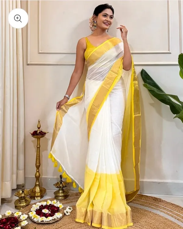 White_Mul_Cotton_Saree_With_Blouse_Piece_For_Women