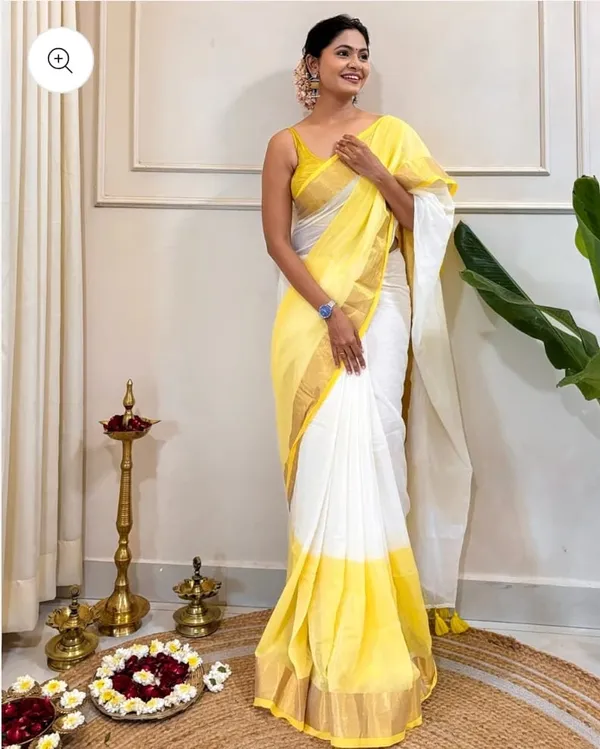 White_Mul_Cotton_Saree_With_Blouse_Piece_For_Women