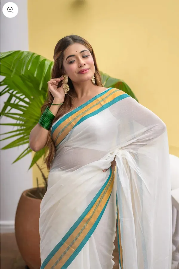 White_Mul_Cotton_Saree_With_Blouse_Piece_For_Women