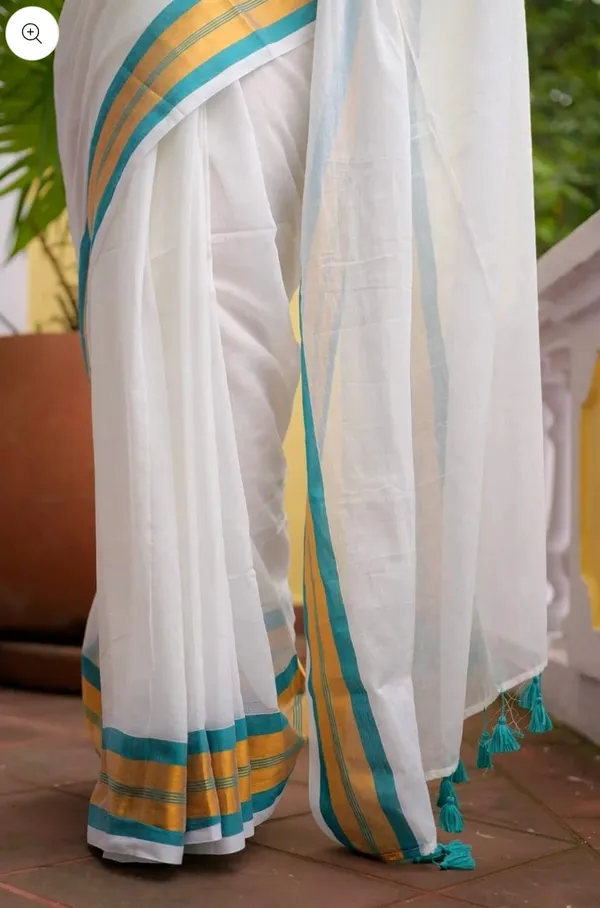 White_Mul_Cotton_Saree_With_Blouse_Piece_For_Women