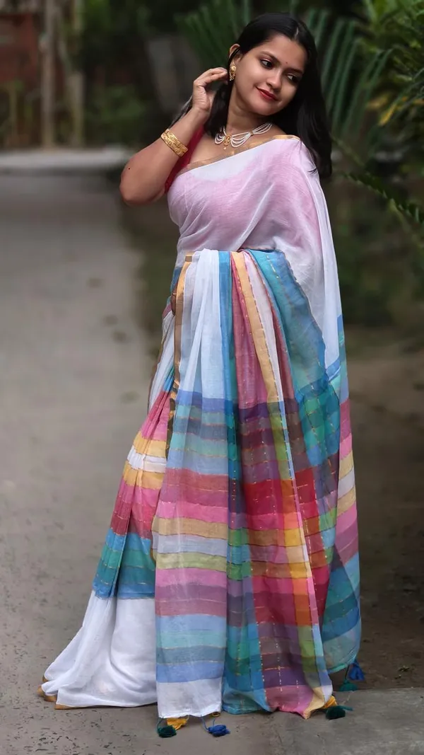Multicolour_Mul_Cotton_Saree_With_Blouse_Piece_For_Women