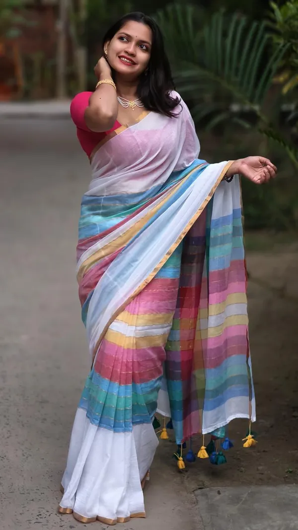 Multicolour_Mul_Cotton_Saree_With_Blouse_Piece_For_Women