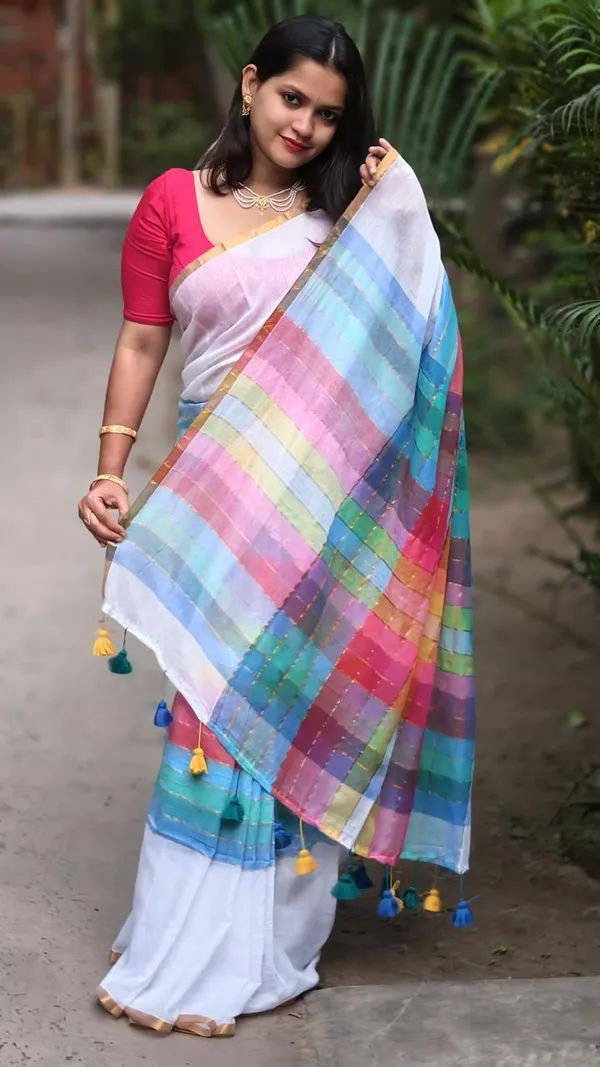 Multicolour_Mul_Cotton_Saree_With_Blouse_Piece_For_Women
