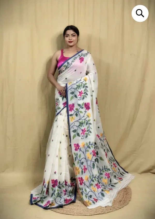 White_Cottton_Sil_Saree_With_Blouse_Piece_For_Women