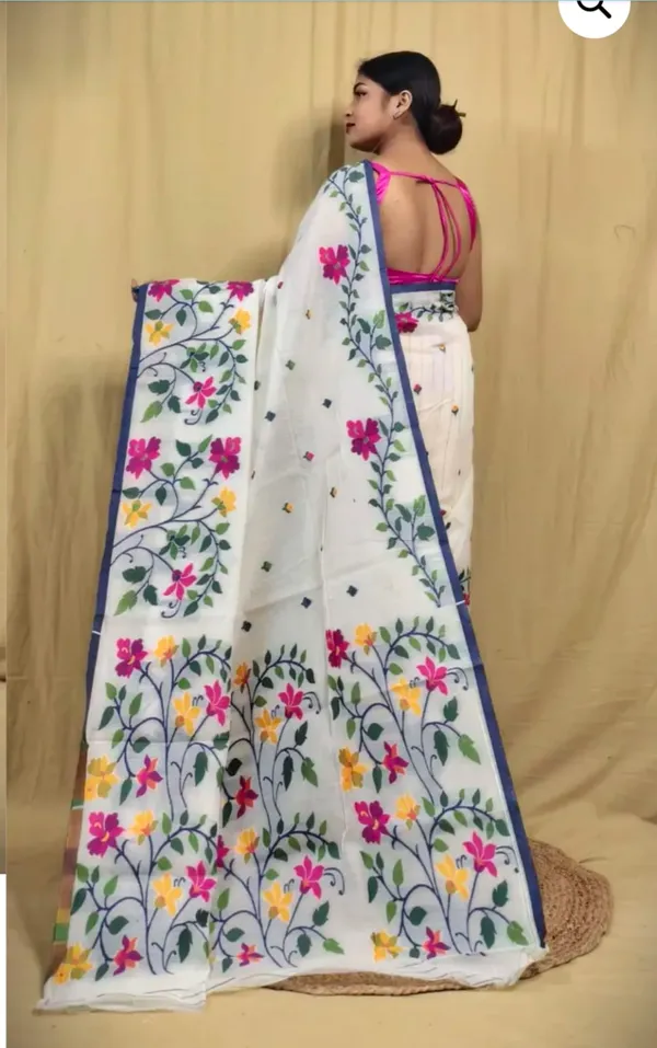 White_Cottton_Sil_Saree_With_Blouse_Piece_For_Women