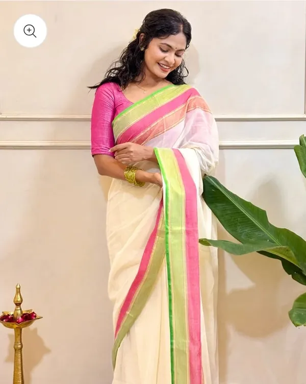 White_Mul_Cotton_Saree_With_Blouse_Piece_For_Women