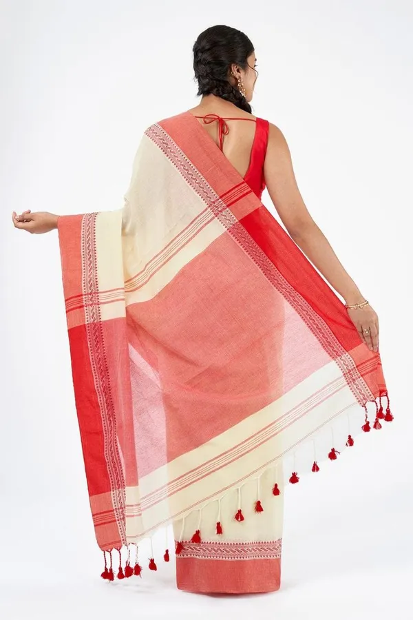 White_Cotton_Kahdi_Saree_With_Blouse_Piece_For_Women