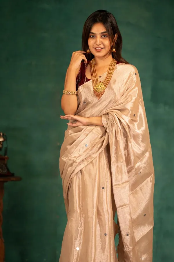 Beige_Tissue_Saree_With_Blouse_Piece_For_Women