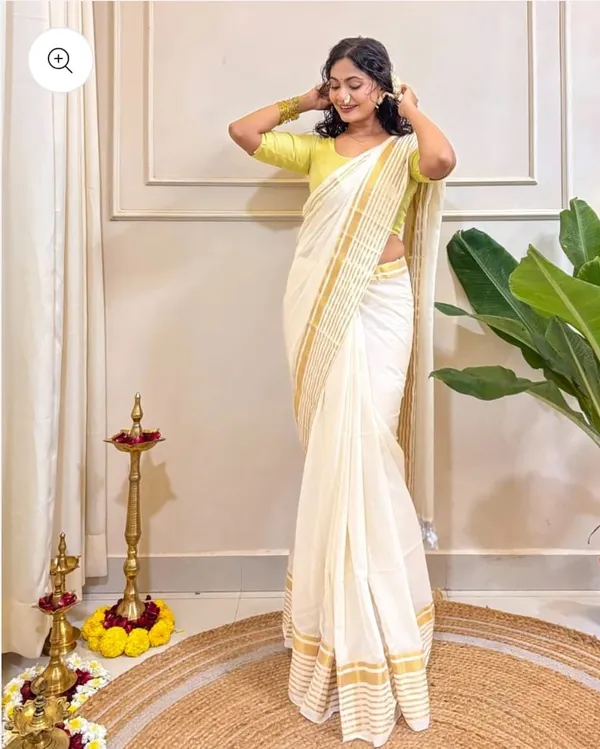 White_Mul_Cotton_Saree_With_Blouse_Piece_For_Women