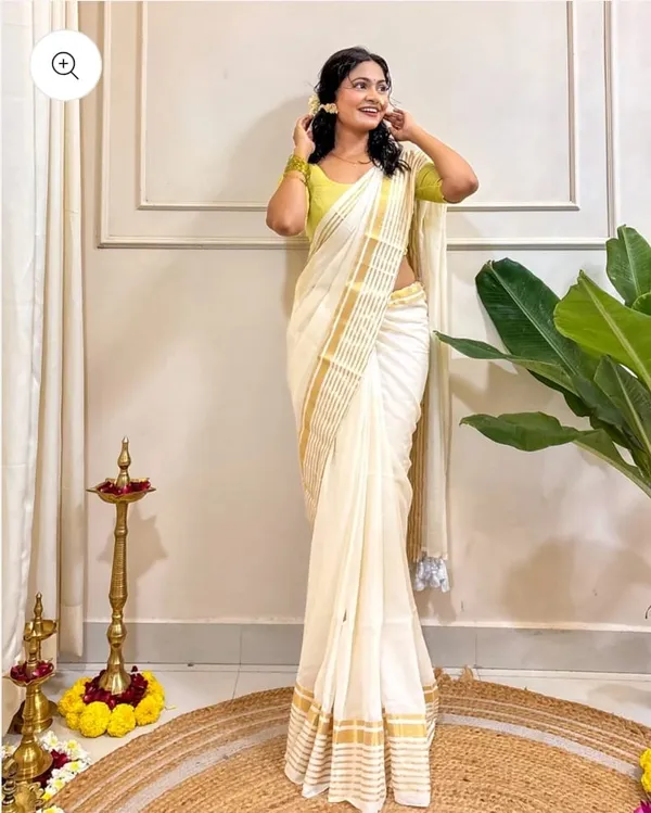 White_Mul_Cotton_Saree_With_Blouse_Piece_For_Women