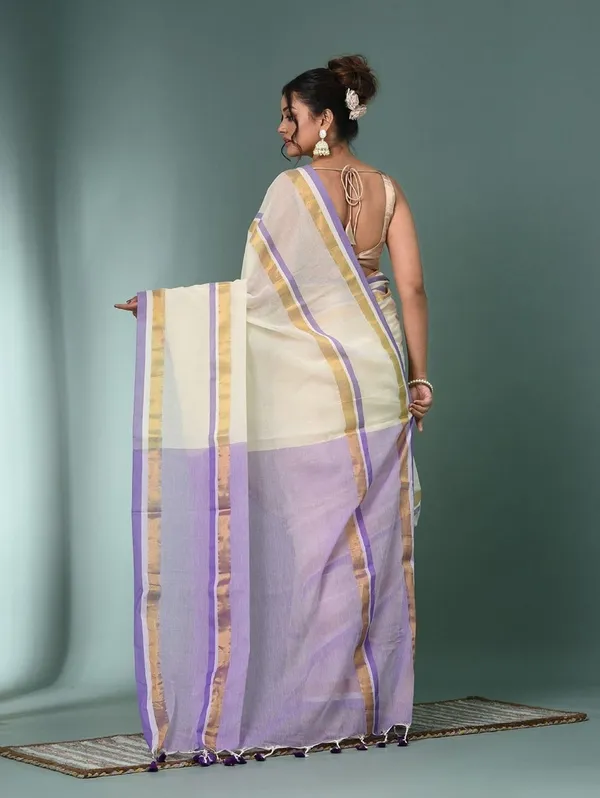 Off_White_Mul_Cotton_With_Blouse_Piece_Saree_For_Women