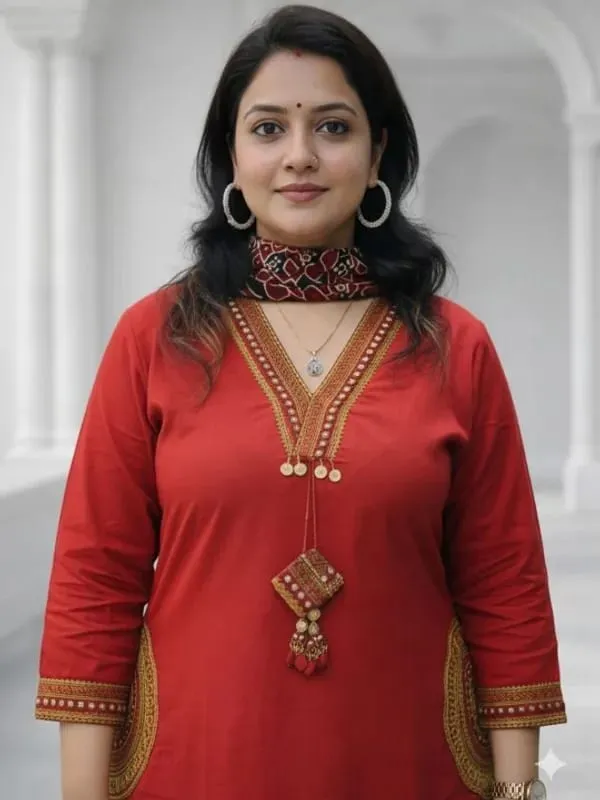 Elegant_Red_Straight_Kurta_Set_with_Black_Ethnic_Dupatta