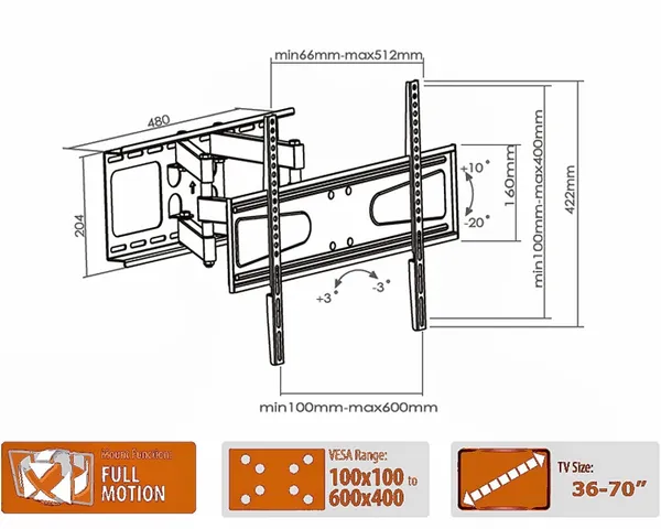 Black_6_Way_Swivel_Tilt_Tv_Wall_Mount_For_Lcd/Led_Tv'S_Upto_32_To_70_In