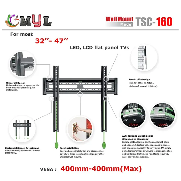 Black_Imported_Fixed_Lcd_/_Led_Plasma_Tv_Wall_Mount_32_To_47_Vesa_400X400Mm