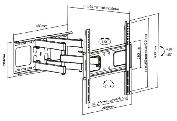 Black_B446_Swivel_Tilt_Dual_Arm_Full_Motion_Tv_Wall_Mount_For_Lcd/Led_Plasma_Tv'S_Upto_32_To_55_In_For_Flat_Or_Corner_Mounting