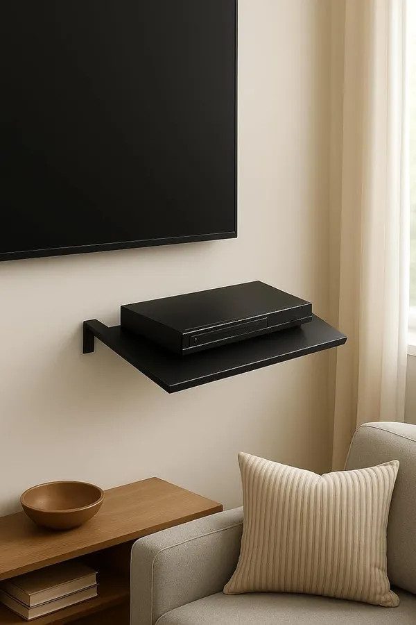 Black_Set_Top_Box_Wall_Mount/Home_Theatre_Centre_Speaker_Mount/Stabilizer_Mount_Strong_Build_Large_Tray,_Matte_Finish
