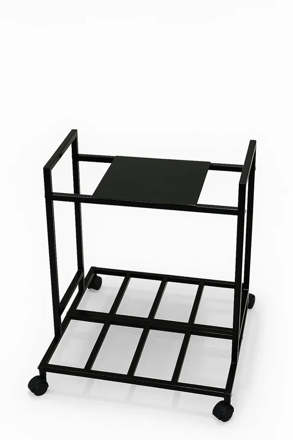 Black_Metal_Ups_Trolley_Stand_With_Wheels,_2_Shelf_Frame,_Metal_Inverter_Trolly_(Double_Battery_Stand)