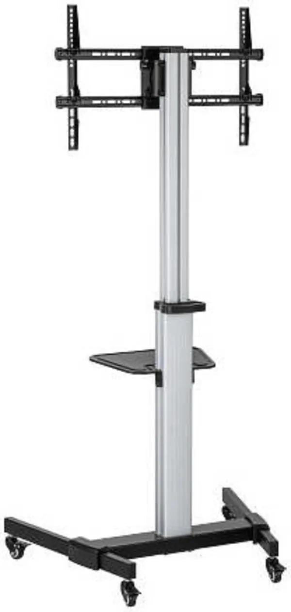 Silver_And_Black_Mobile_Tv_Cart_Stand_With_Height_Adjustable_Shelf,_37_86_In_Tv_Mount,_50Kg_Capacity,_Toolless_Tilt