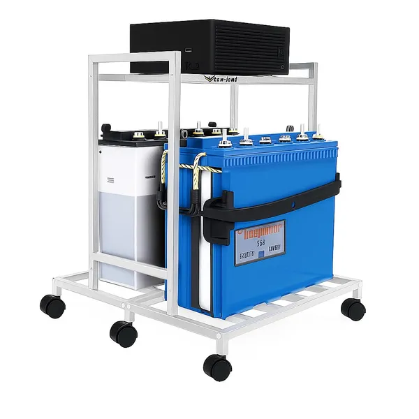MYL_Metal_UPS_Trolley_Stand_with_Wheels,_2-Shelf_Frame,_Metal_Inverter_Trolly_(Double_Battery_Stand,_White_Color)