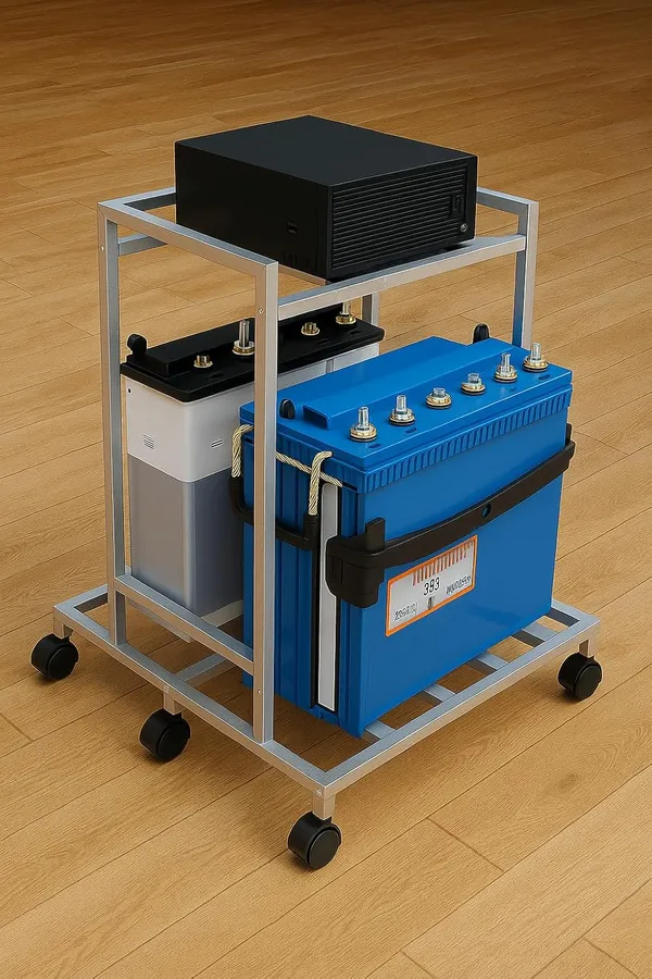 MYL_Metal_UPS_Trolley_Stand_with_Wheels,_2-Shelf_Frame,_Metal_Inverter_Trolly_(Double_Battery_Stand,_White_Color)