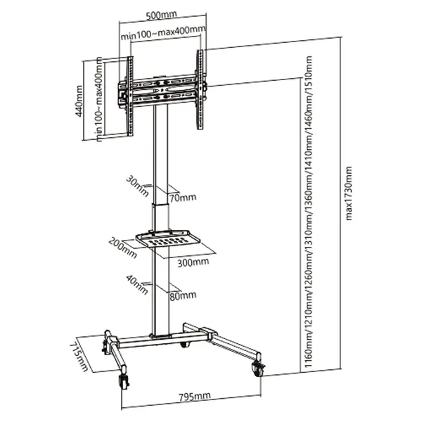 MYL_Universal_Height_Adjustable_Pedestal_Mobile_TV_Trolley/LED/LCD_TV_Floor_Stand_with_Wheels,_for_Most_32"-55"_Flat_Panel_TVs_Up_to_35kg/_77lbs