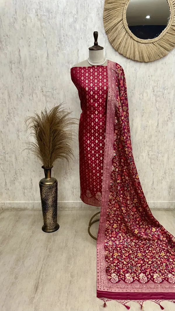 Banarasi_Silk_Unstitched_Suit_Set_Featuring_Banarasi_Silk_Dupatta_Default_Title