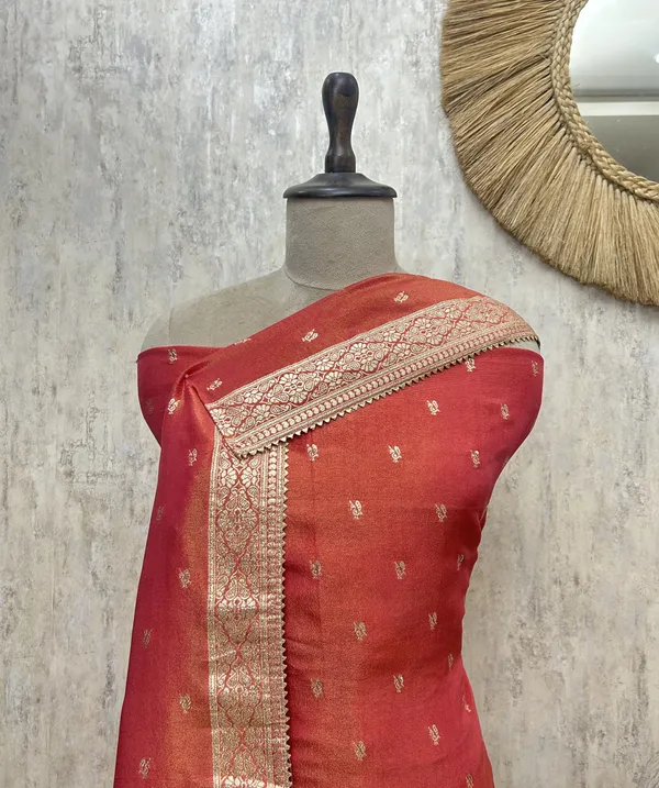 Teal_Elegance_Drape_Tissue_Unstitched_Suit_Rust_Red