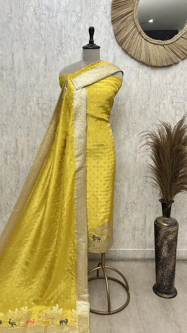 Emerald_Silk_Elegance_Tissue_Unstitched_Suit_Yellow