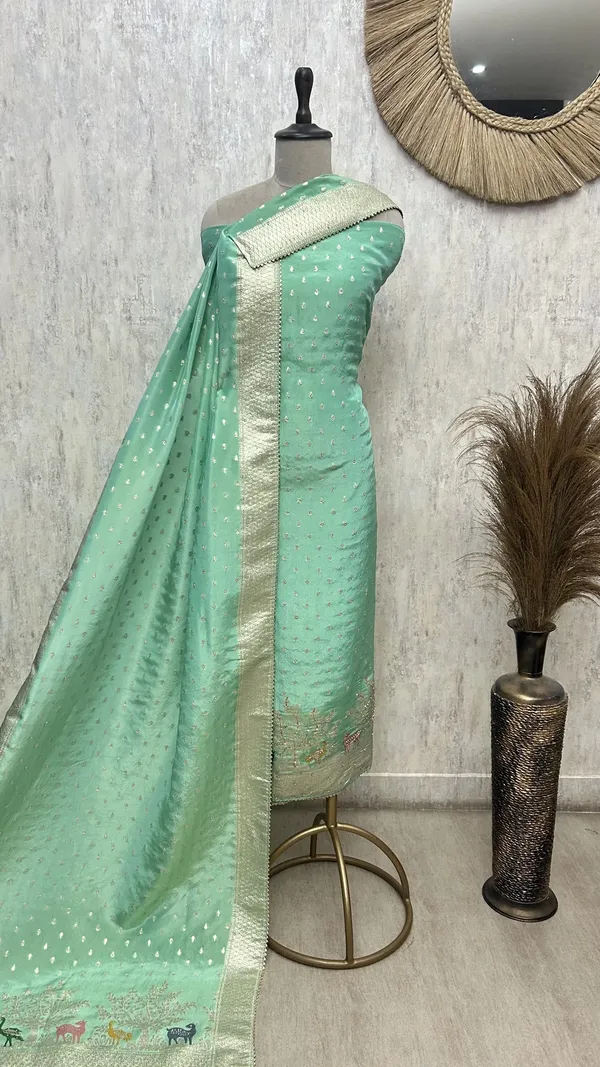 Emerald_Silk_Elegance_Tissue_Unstitched_Suit_Turquoise