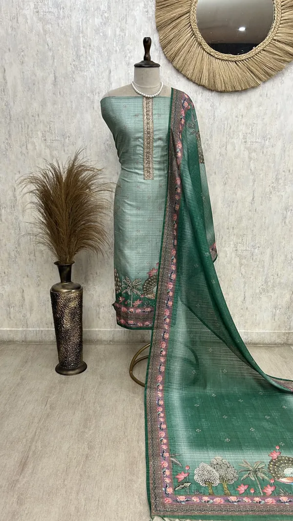 Peacock_Bloom_Unstiched_Suit_Green