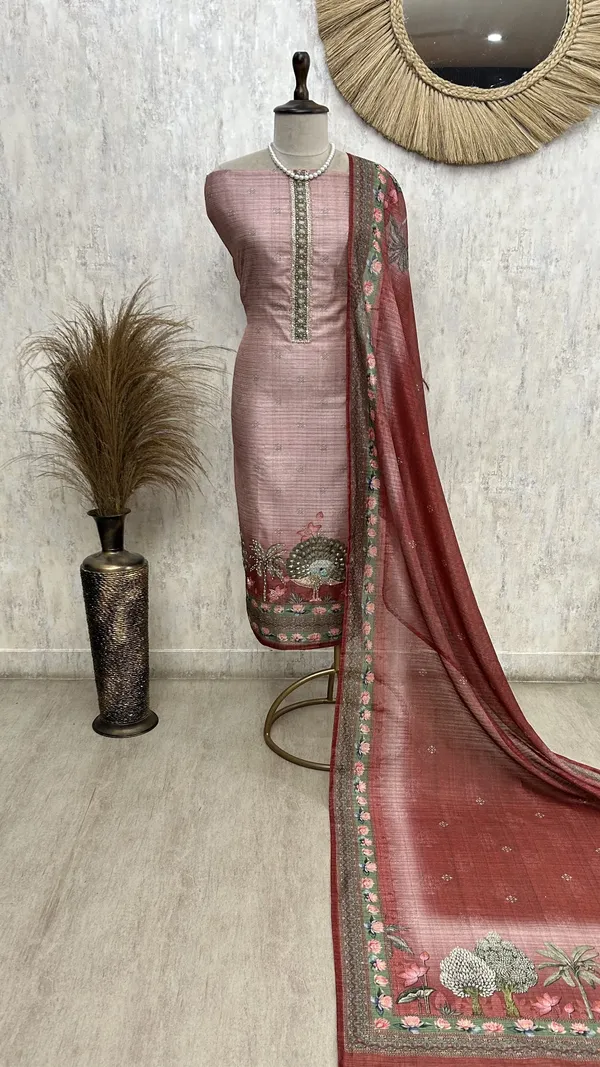 Peacock_Bloom_Unstiched_Suit_Rust_Orange_With_Golden_Embroidery
