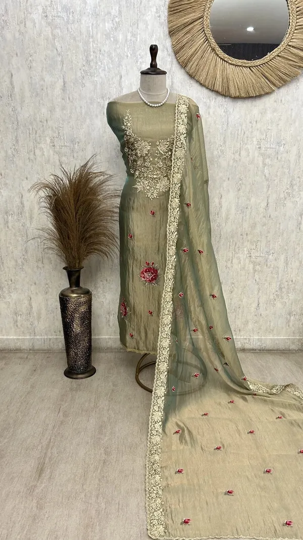Golden_Floral_Charm_Unstiched_Suit_Metallic_Green