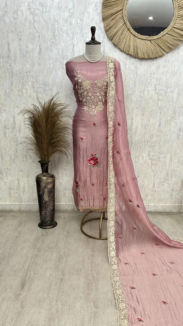 Golden_Floral_Charm_Unstiched_Suit_Hot_Pink