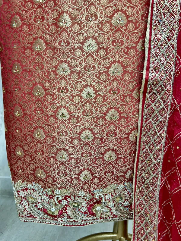 Festive_Elegance_Unstiched_Suit_Rust_Orange_With_Golden_Embroidery