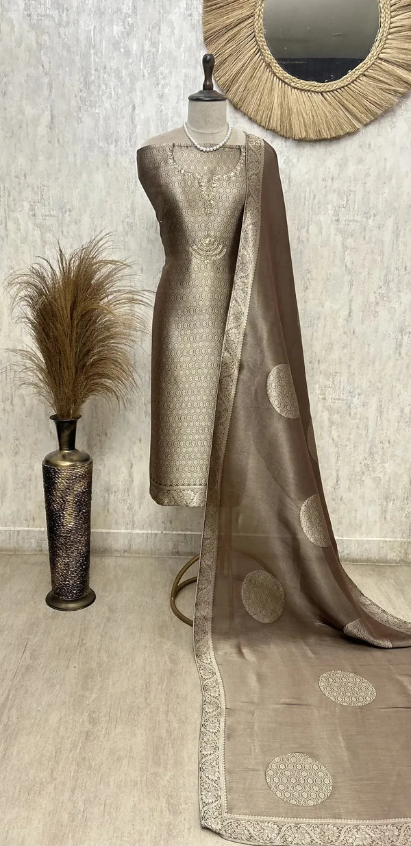 Classic_Gold_Brocade_Unstiched_Suit_Brown
