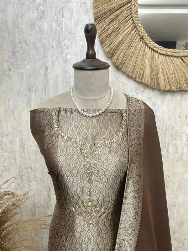 Classic_Gold_Brocade_Unstiched_Suit_Brown