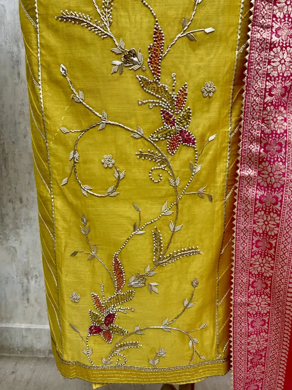 Maheshwari_Unstitched_Suit_With_Floral_Hand_Embroidery_Mustard_Yellow