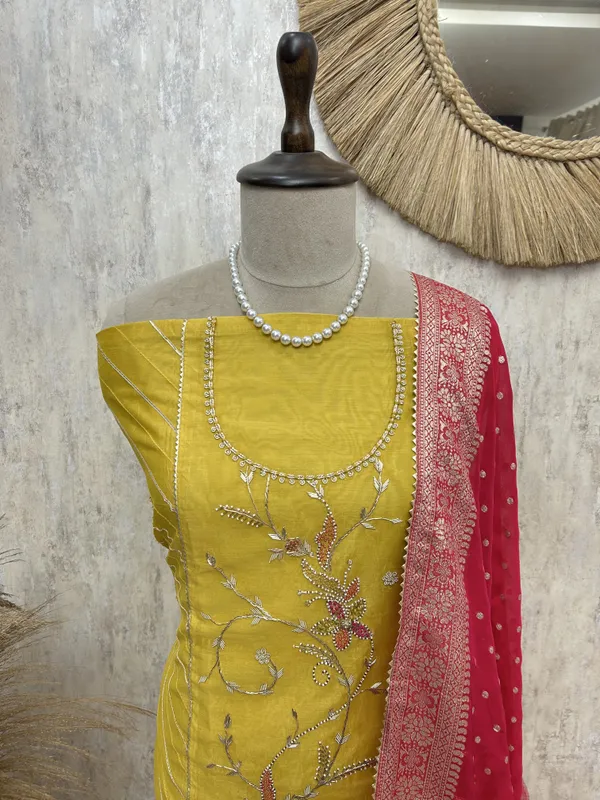 Maheshwari_Unstitched_Suit_With_Floral_Hand_Embroidery_Mustard_Yellow