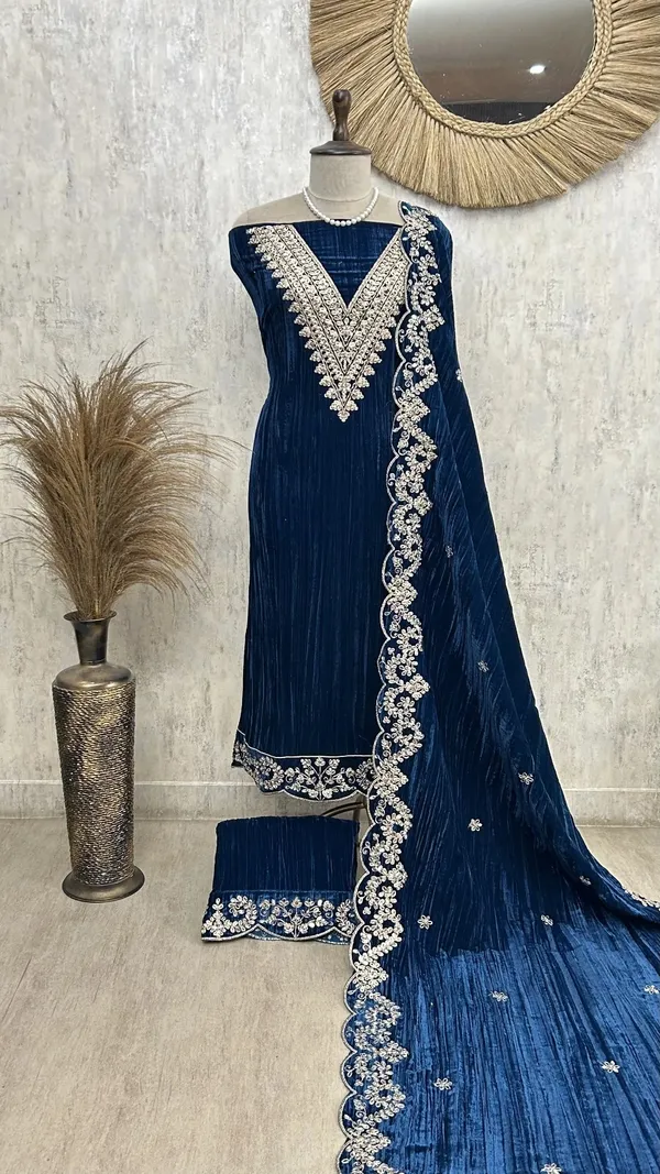 Velvet_Unstitched_Suit_With_Mirror_Zari_Work_Blue