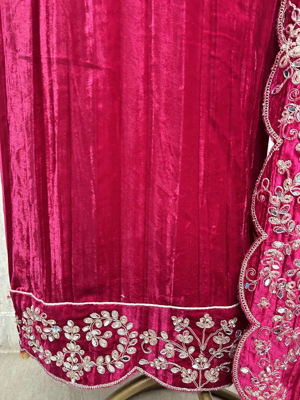 Velvet_Unstitched_Suit_With_Mirror_Zari_Work_Magenta_Pink