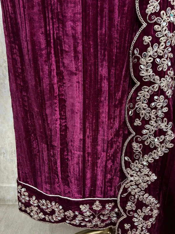 Velvet_Unstitched_Suit_With_Mirror_Zari_Work_Wine_Purple