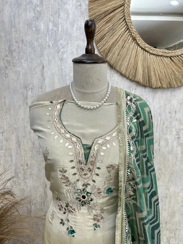 Tissue_Unstitched_Suit_With_Gota_Patti_Neckline_Fun_Green